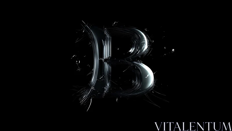 Glossy black 3D letter B with filamentous light streaks