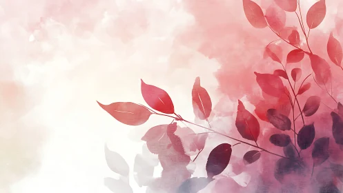 Red foliage silhouettes overlay soft watercolor gradient backdrop