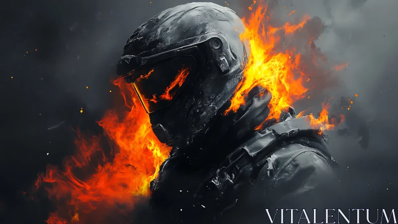 Thermal-stressed combat exosuit engulfed in dynamic combustion.