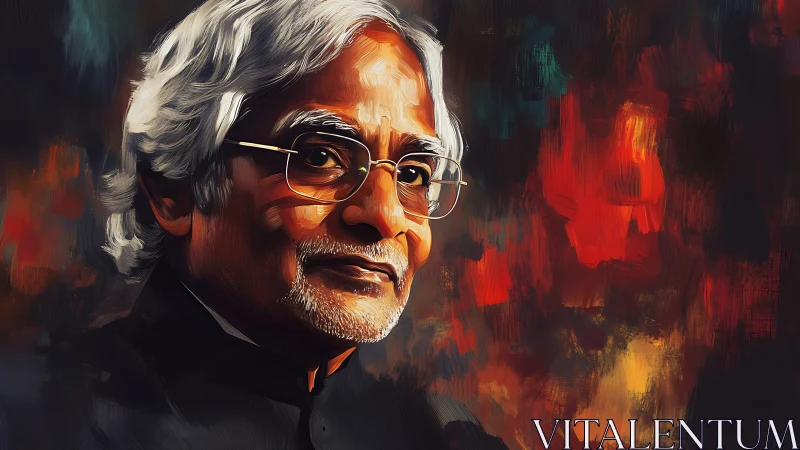 Warm-lit elder portrait in swirling ember-toned brushwork.