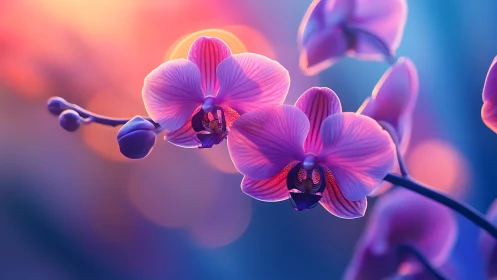 Radiant Orchids Glowing in Dreamy Warm Light.