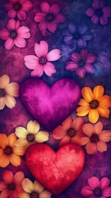 Hearts and Cosmos Flowers in Harmony.