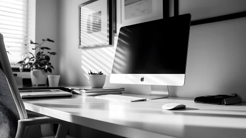 Calm sunlight on a tidy modern desk invites quiet focus.