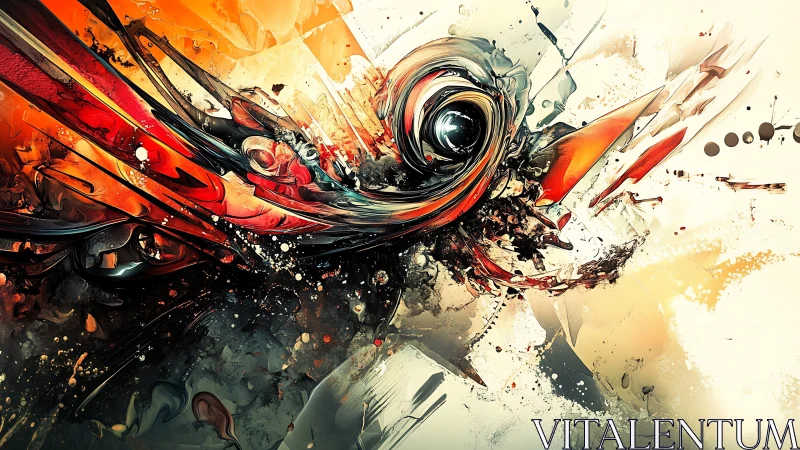 Abstract molten bird vortex in explosive motion digital art.