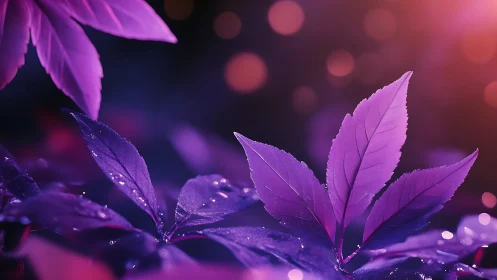 Neon bioluminescent foliage with shallow depth of field.