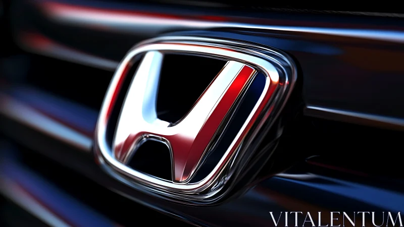 Close-up view of chrome automotive grille emblem on black surface.