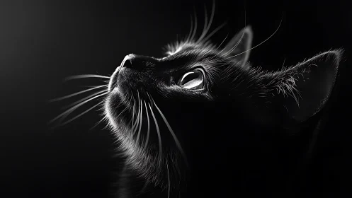 Cat Head Study in High Contrast Black and White