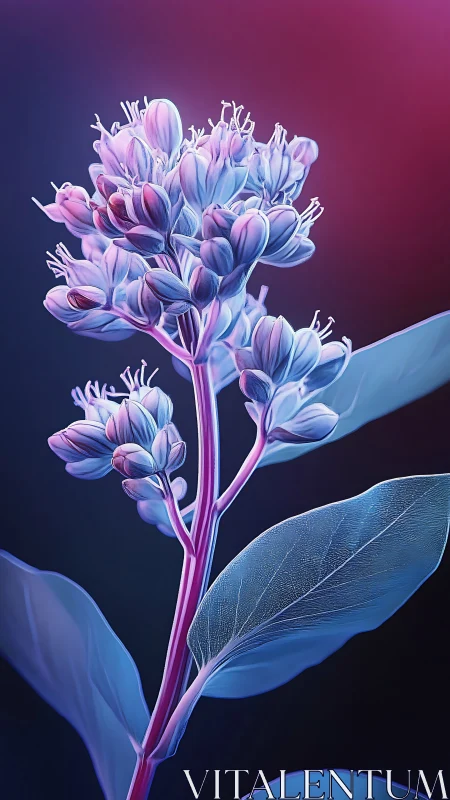 Neon botanical stem glows under vivid gradient light.