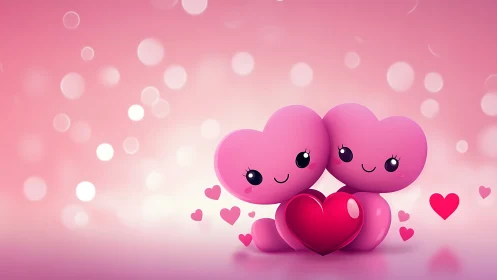 Sentient Pink Heart Collectibles with Anthropomorphic Facial Features.