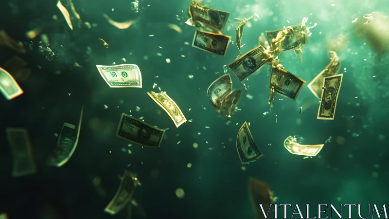 Floating Dollar Bills Underwater in Dramatic Cinematic Style.