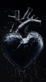 Metallic Heart with Water Droplets.