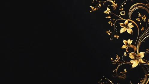 Golden Florals Dance Across Deep Black Elegance