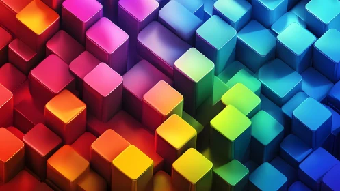 Isometric extruded color blocks in full RGB spectrum gradient