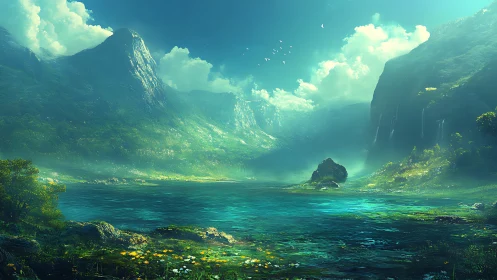 Alpine Valley Watercourse: Photorealistic Digital Ecosystem Rendering.