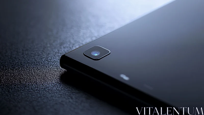 Edge-mounted tablet camera module under raking specular light.