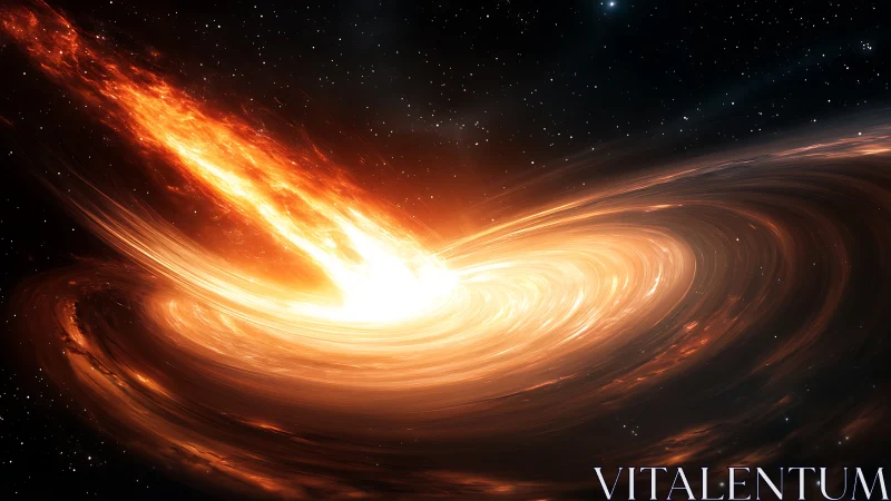 Blazing stellar jet tears across a glowing galactic vortex