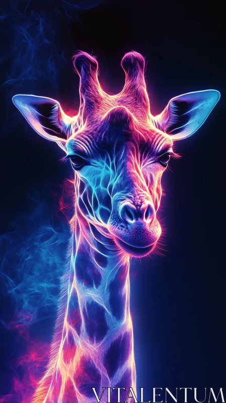 Neon-lit giraffe glows with vivid electric bioluminescence.