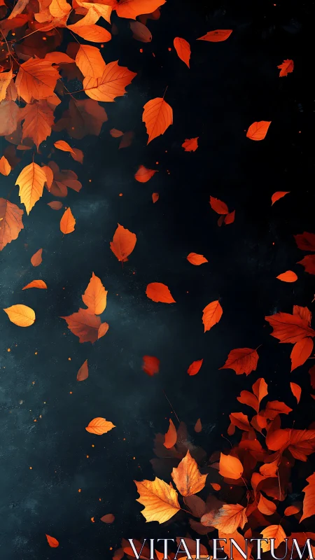 Orange foliage forms vertical border against dark background