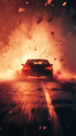 Velocity Ignites: Car Erupts Through Inferno.