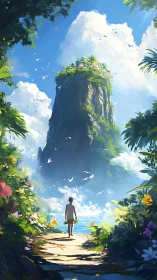 Solitary Explorer Discovers Towering Island Paradise.