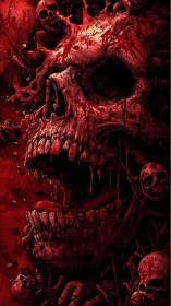 Colossal blood-soaked skull amid writhing bones and viscera.
