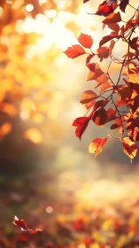 Sunlit autumn leaves drifting through a golden hush.