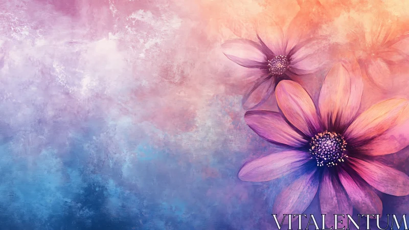 Painted Dreams: Flowers in a Rainbow Watercolor Sky.