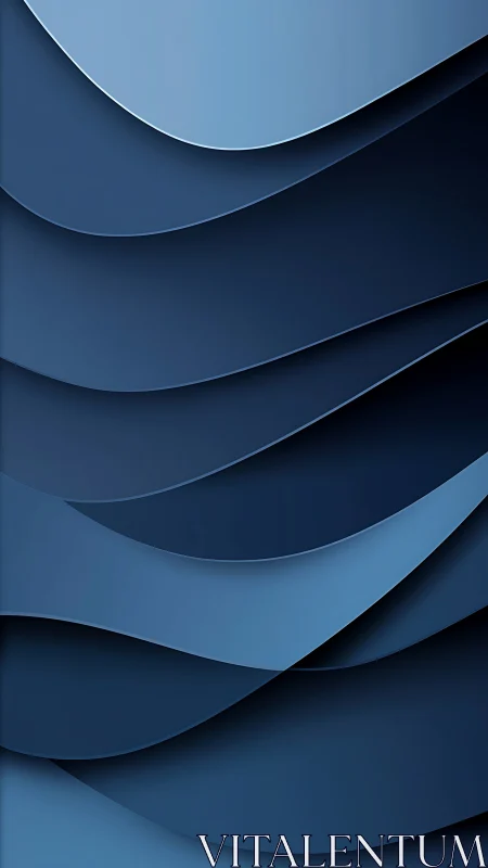 Layered blue wave planes form a minimal geometric relief field