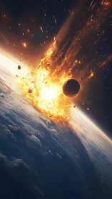 Planet-killing meteorite impact ignites Earth’s horizon.