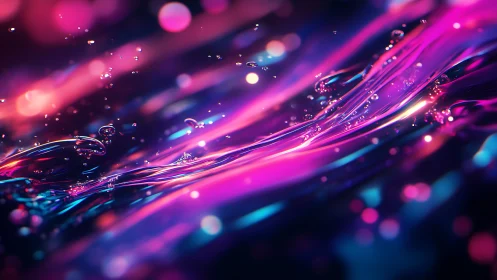 Neon liquid waves and droplets in vivid motion scene.