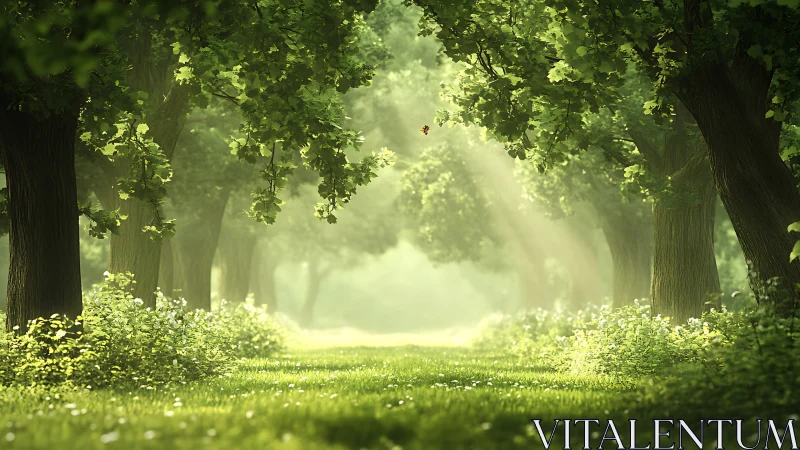 Luminous Cathedral of Ancient Trees and Radiant Mist.