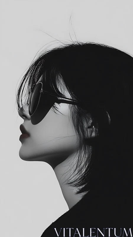 Monochrome female profile with sunglasses and high contrast lighting