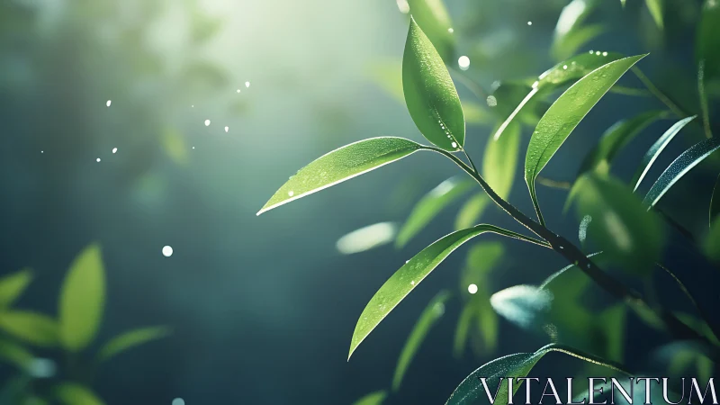 Sunlit green leaves with soft bokeh background detail.