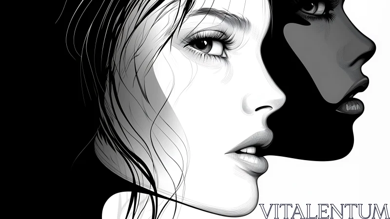 Monochrome female profiles form overlapping contour study