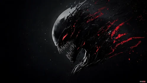 Sinister black symbiote profile with red kinetic splashes.