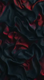 Vector-textured crimson folds over deep shadowed fabric field.