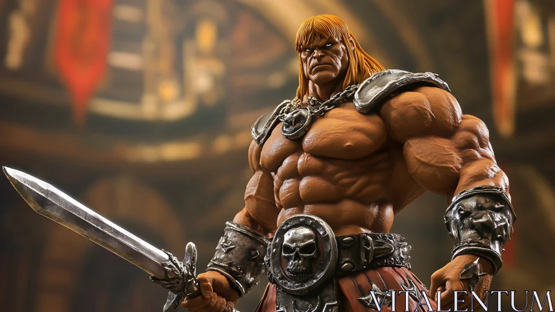 Hyper-detailed barbarian warrior render with muscular anatomy study
