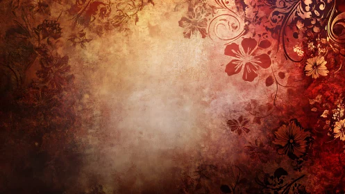 Grunge floral texture with radial vignette and warm gradient field