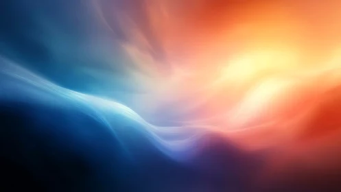 Soft sunrise over digital waves of light and color.