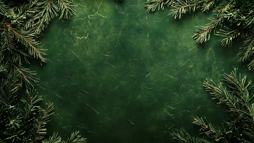 Evergreen branches frame textured green surface evenly