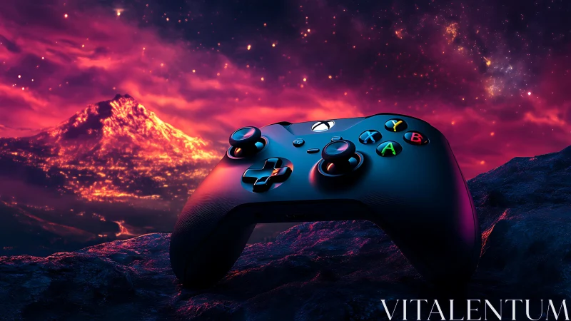 Gaming Controller Against Volcanic Landscape Digital Render.