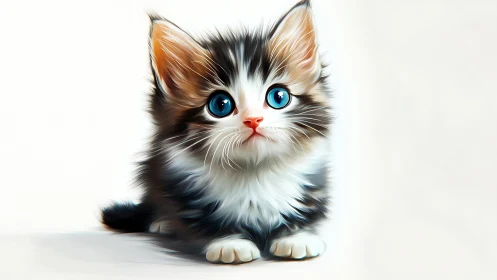 Adorable Fluffy Kitten with Striking Blue Eyes on White