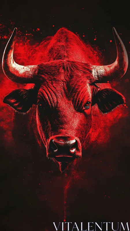 Red bull portrait renders aggressive symmetry in high contrast