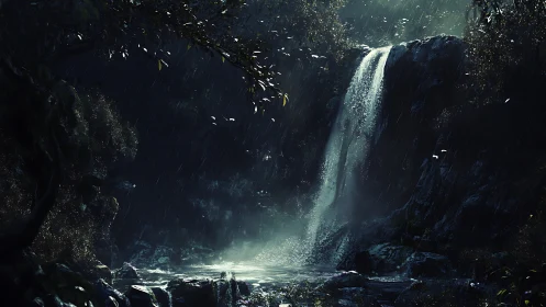 Radiant Waterfall Through Mystical Canyon Chasm.