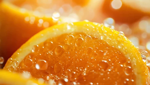 Citrus sunrise close-up where orange slices sparkle loud.