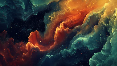 Nebula tides collide in a cosmic storm of painted starlight.