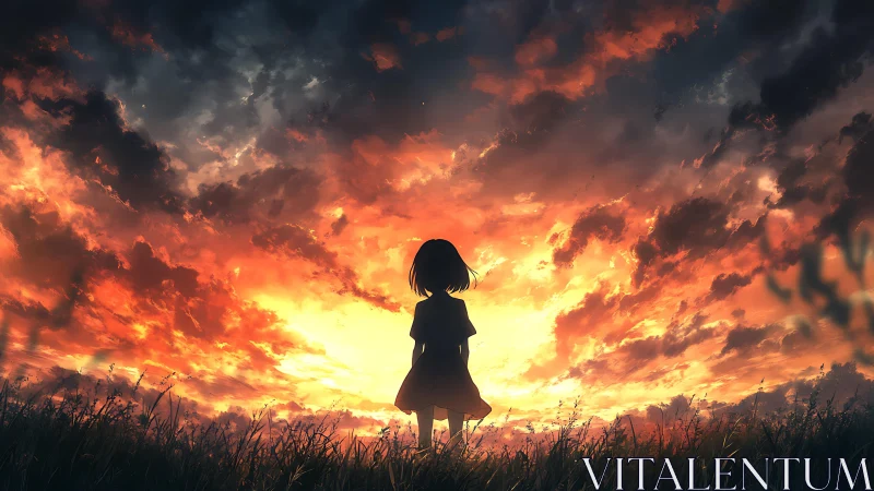 Girl at the ember-bright horizon of a dreaming sky.