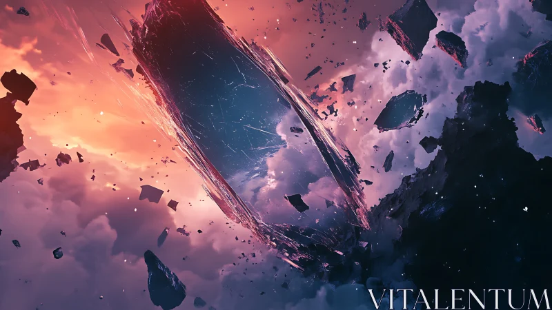 Celestial portal shatters through cosmic clouds at dusk