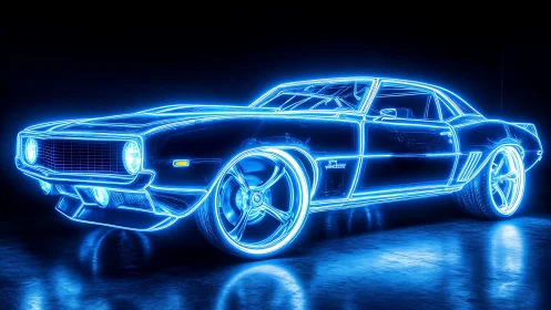Electric blue muscle car glows with bold futuristic energy
