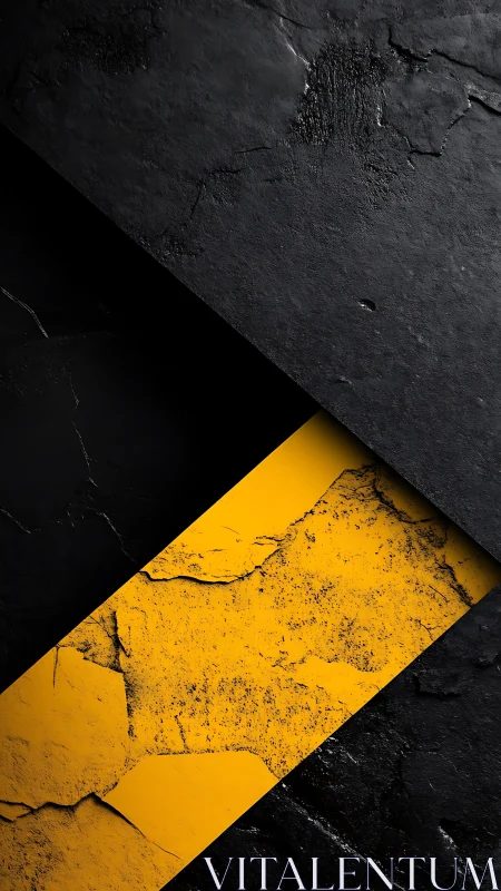 Diagonal cracked yellow stripe under dark stone plates.